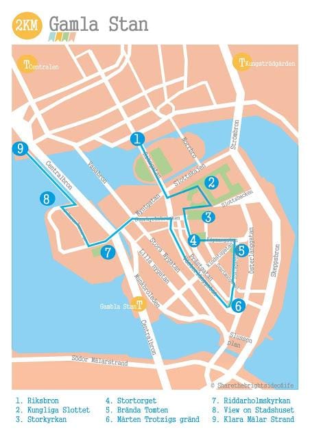 Stockholmu, gamla stan mapě