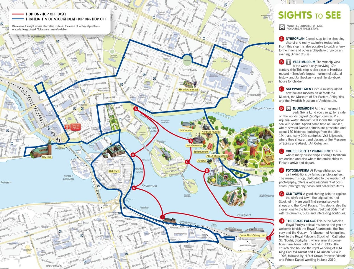 Stockholm hop on hop off lodí mapě