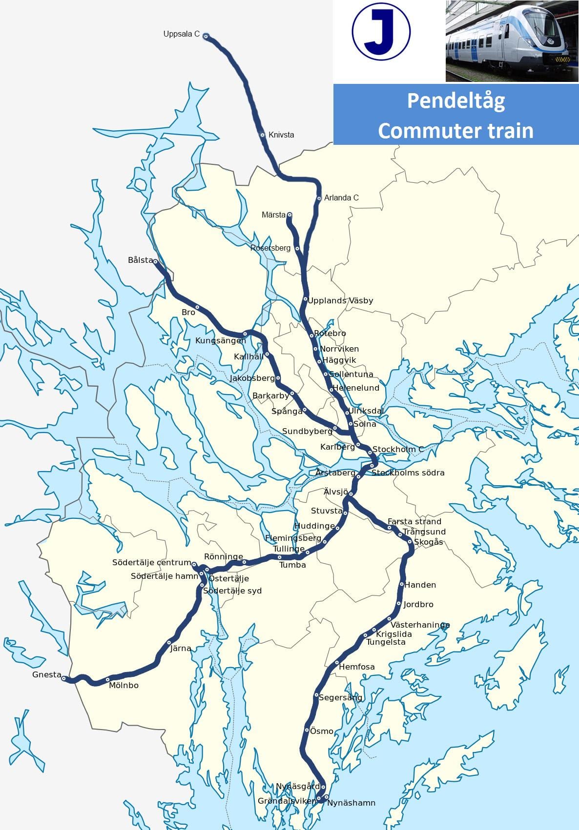 Stockholm pendeltåg mapě