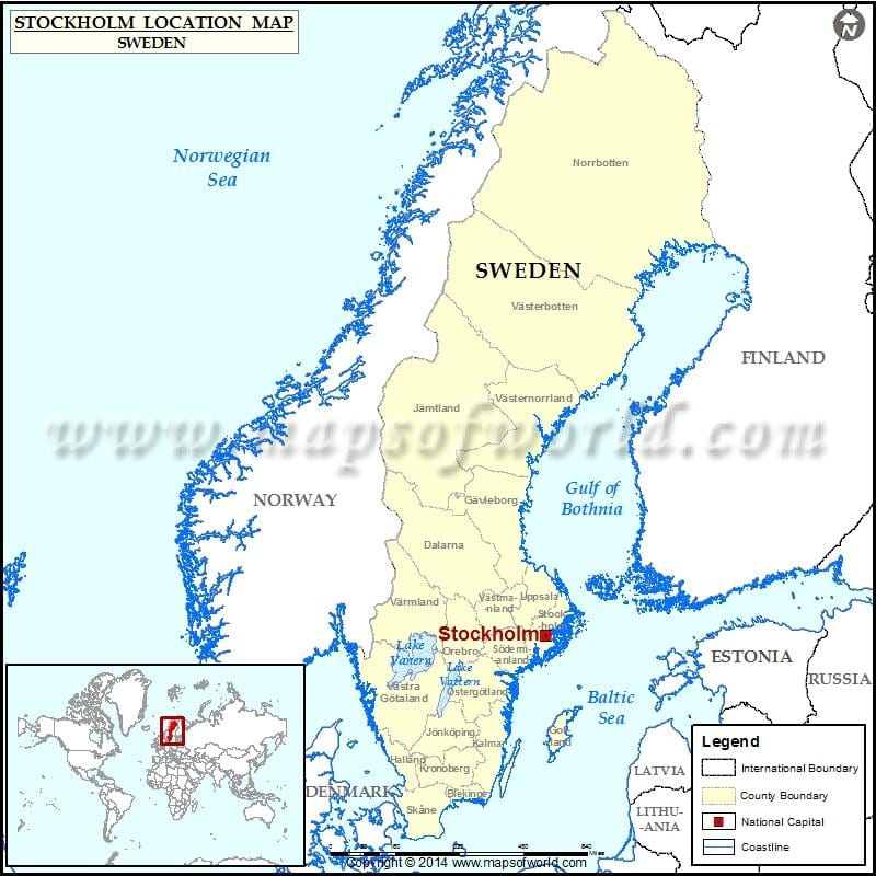 Stockholm v mapě světa