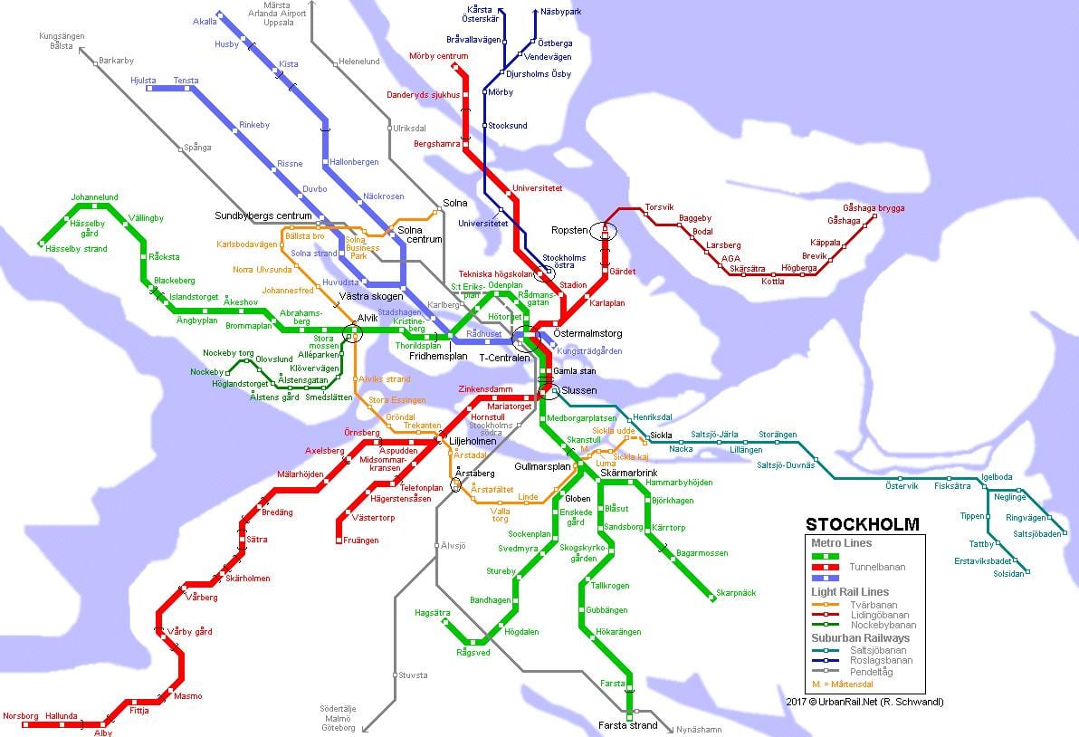 mapa metro ve Stockholmu