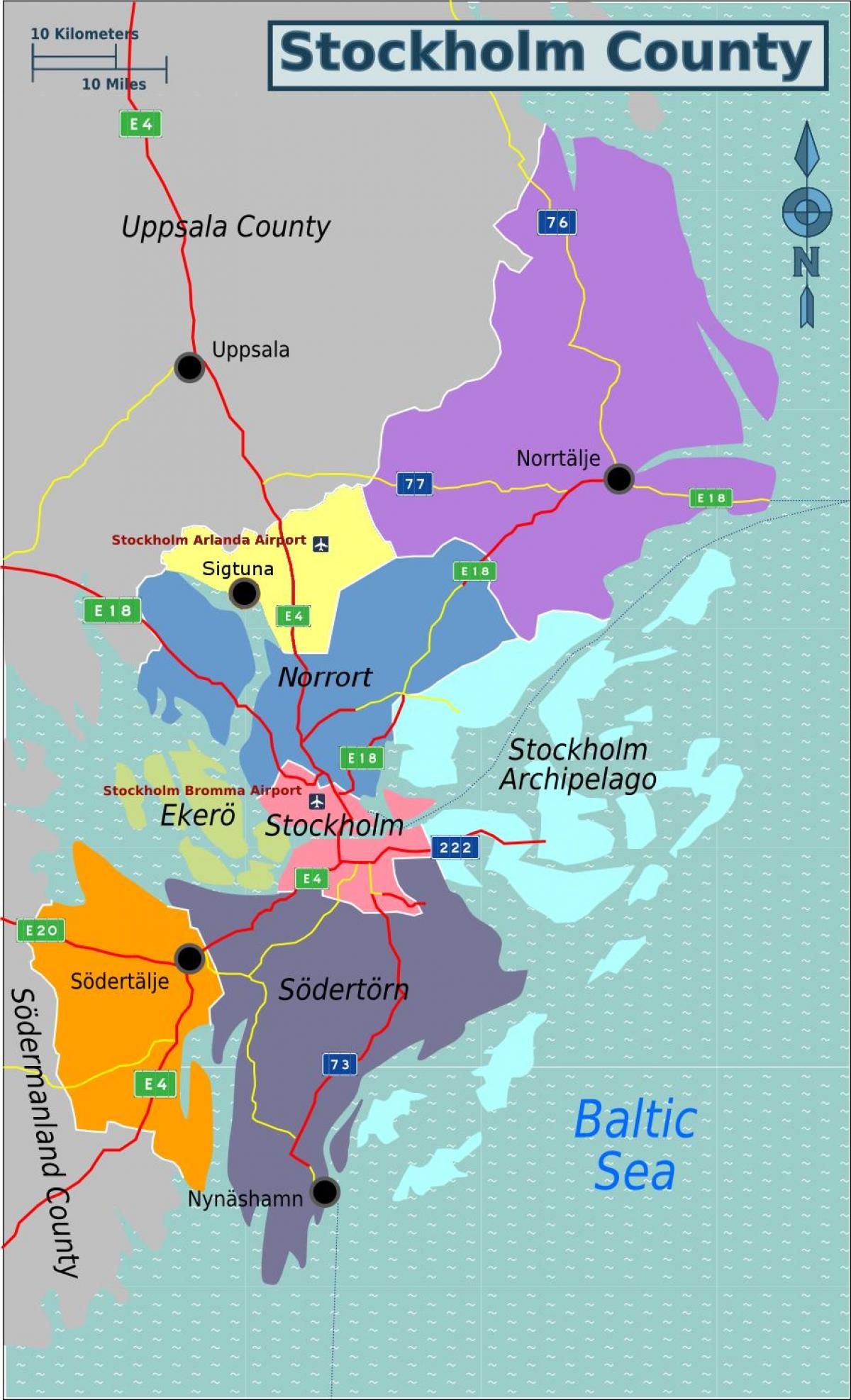 mapa Stockholmu, Švédsko oblasti