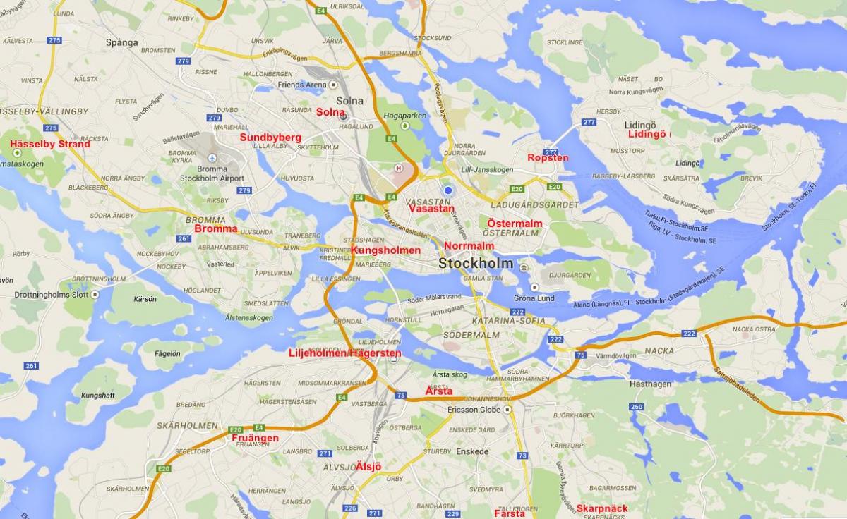 mapa Stockholmu čtvrtí