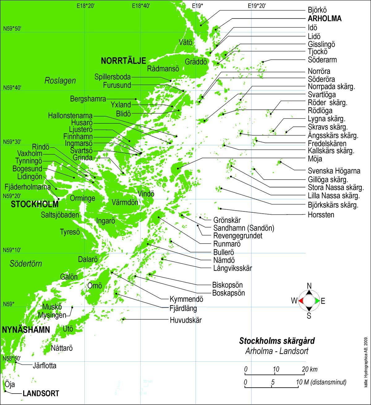 mapa Stockholmu ostrovy