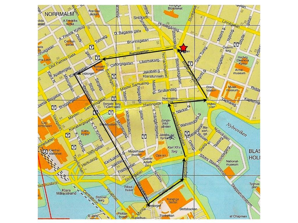pěší prohlídka Stockholmu mapě