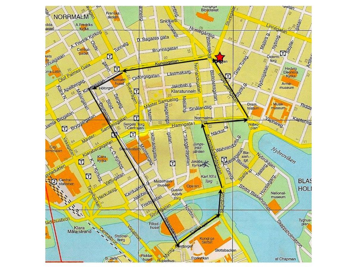 pěší prohlídka Stockholmu mapě