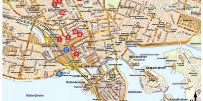 Stockholm turistických atrakcí mapě