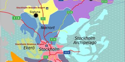 Mapa předměstí Stockholmu